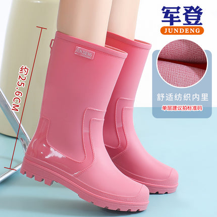 Korean Style Mid-Calf Fashion Women's Rain Boots Slip-On Water Boots Foot Protection Water Boots Fashion Trendy Women's Water Shoes Japanese Style Rubber Shoes