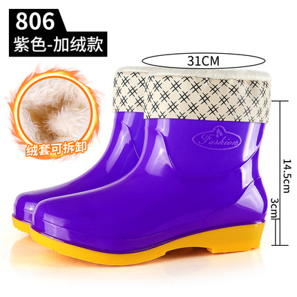 Four Seasons Short Tube Sunny Rain Women's Water Shoes Fashion Purple Rain Shoes Kitchen Canteen Mom Cleaning Non-slip Rubber Shoes Rain Boots
