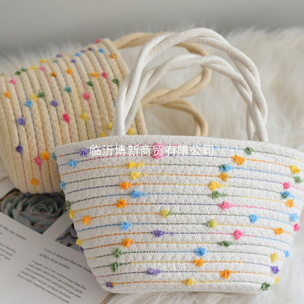 Fashion Woven Bag, Mohair Ball Bag, Colorful Dot Twist Handle Bag, Shoulder Bag, Handbag, Versatile Fashion Bag, Factory Direct Sale