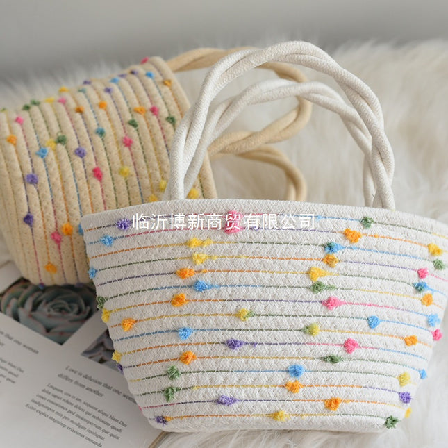 Fashion Woven Bag, Mohair Ball Bag, Colorful Dot Twist Handle Bag, Shoulder Bag, Handbag, Versatile Fashion Bag, Factory Direct Sale