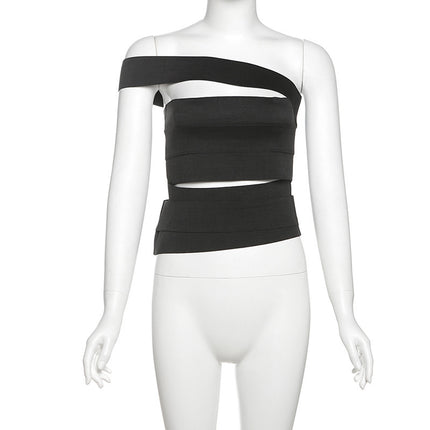 Sexy and Hot European and American Cross-Border Women's Clothing Pure Color Backless Cut Out Stitching Niche Nightclub Sexy Ultra-Short Vest