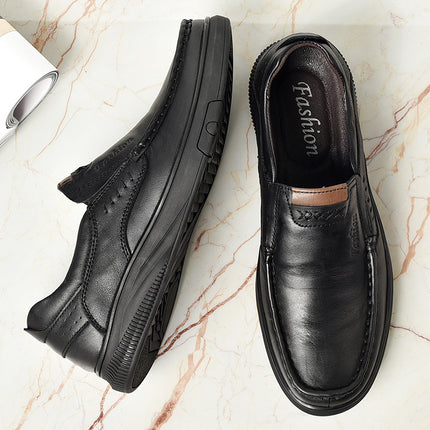 Loafers Men's 2025 New Slip-on Leather Casual Leather Shoes Men's Soft Sole Non-slip Wear-resistant Middle-aged and Elderly Dad's Shoes
