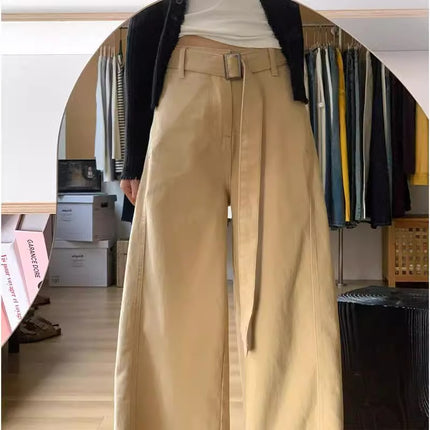 Plus Size Khaki Wide-Leg Jeans for Women 2025 Autumn New High-Waisted Casual Loose Versatile Floor-Length Pants