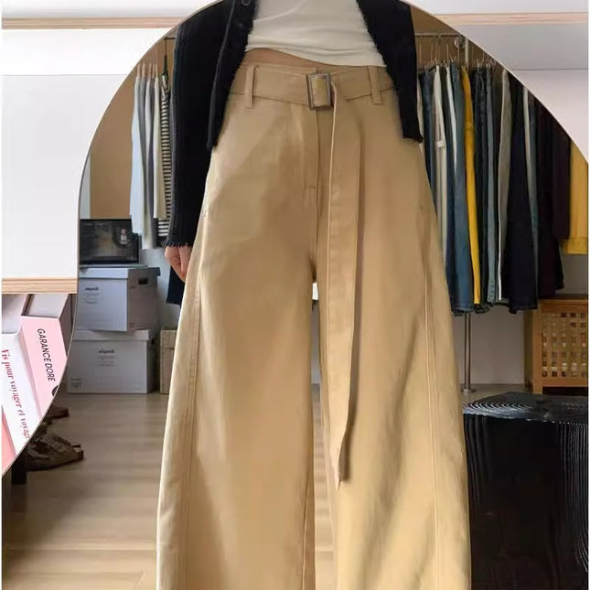 Plus Size Khaki Wide-Leg Jeans for Women 2025 Autumn New High-Waisted Casual Loose Versatile Floor-Length Pants