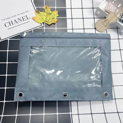 Three-Hole Oxford Cloth Pencil Case Document Bag Large Capacity Loose-Leaf Storage Bag Office Cross-Border Transparent Colorful Student Cute