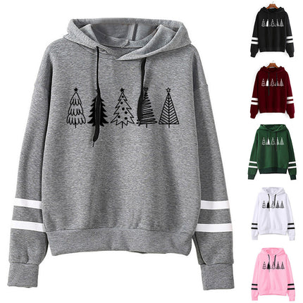Cross-border foreign trade sources of European and American Christmas tree printing parallel bars striped hoodie European size loose plus size men and women