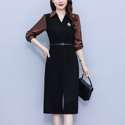 2026 Spring New Style Elegant Slim Fit Fashionable Slimming Light Business Style Chic Slim Fit Fake Two-Piece Plus Size Dress