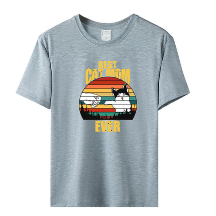 Amazon Summer Best Cat Mom even Mother's Day Fist Cat Letter Printed Casual Short-sleeved T-shirt Women