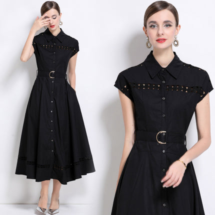 Real Shot of Elegant Style Long Skirt 2025 New Style Cut Out Lace-Up Slim Fit High-End Dress for Women with Belt