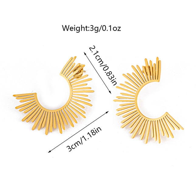 European and American fashion jewelry cross-border foreign trade INS wind gold-plated stainless steel fan-shaped exaggerated personality earrings women wholesale