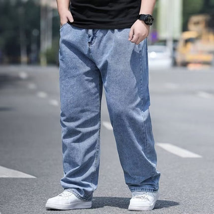Plus-Size Men's Loose Straight-Leg Casual Jeans, Versatile Deep-Crotch Durable Men's Pants