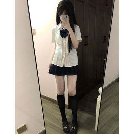 Jk Uniform Shirt Small Fresh Slim Shirt Japanese College Style Summer New Organ Pleated Basic White Shirt