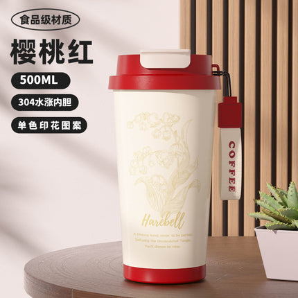 316 stainless steel Lily of the valley coffee cup double vacuum thermos cup high color value outdoor portable accompanying double drinking cup