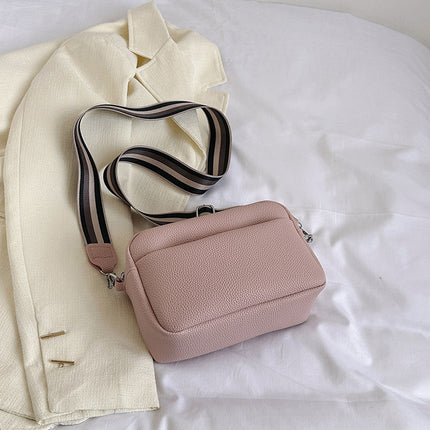 Trendy Women's Bag 2025 New Pure Color Versatile Pu Crossbody Bag Small Bag Women's Wide Shoulder Strap Shoulder Bag Small Square Bag