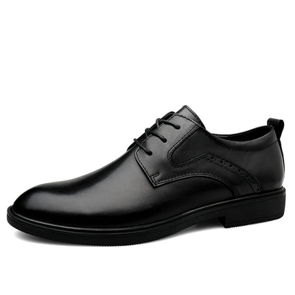 2025 Autumn Men's Business Leather Shoes First Layer Cowhide Shark Pattern Groom's Wedding Shoes Lace-Up Inner Heightening Large Size Leather Shoes