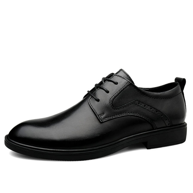 2025 Autumn Men's Business Leather Shoes First Layer Cowhide Shark Pattern Groom's Wedding Shoes Lace-Up Inner Heightening Large Size Leather Shoes