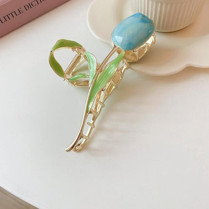 Japanese and Korean Alloy Grabber Streamers Double-Ended Twist Tulip Hairpin Girl Heart Flower Edge Clip Popular Head Accessories