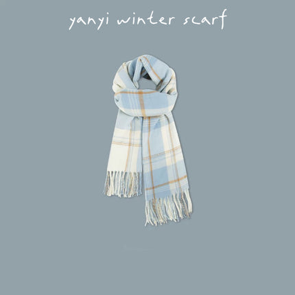 Imitation Cashmere Autumn and Winter Scarf Collection Plaid Scarf Women's Winter Thickeneded Warm Shawl Pure Color Student Scarf Cross-Border