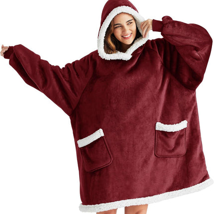 Lazy Pullover Long-Sleeve Pajamas with Lamb Fleece Tv Blanket Hoodie, Tv Blanket Manufacturer, Thickened Thermal Clothing for Warmth