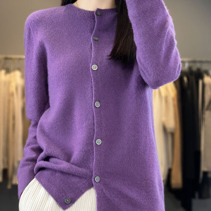 Factory wholesale autumn and winter new 100% wool round neck knitted cardigan women slim fit knitted coat sweater Joker
