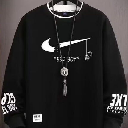 Fake Two-Piece Sweatshirt for Men in Spring and Autum, Junior High School Students and High School Students' Bottoming Shirts for Teenagers, Loose, Trendyy and Handsome Autum Clothes