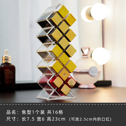 Diamond pattern lipstick storage box grid fish-shaped vertical cosmetics storage rack transparent lipstick lip glaze display rack cross-border