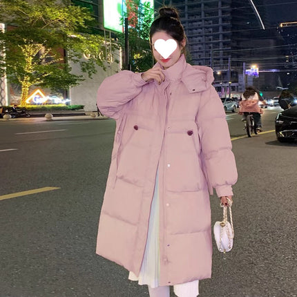 2024 winter new thick hooded light green down jacket women's long knee white duck down loose version