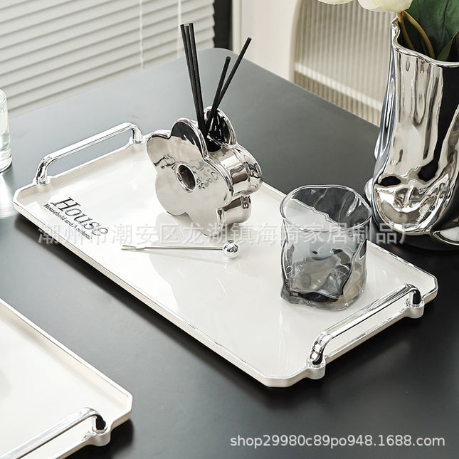 Tea Tray Light Luxury High-end 2023 New Cup Water Cup Rectangular Tray Home Beauty Salon Living Room Coffee Table