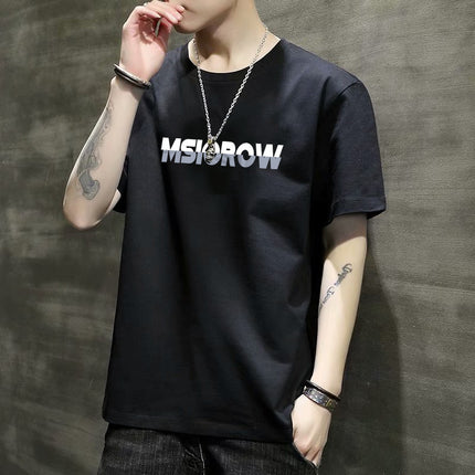 Men's Short-Sleeved T-Shirt 2023 Slim Fit Versatile Top Youth Korean Style Bottoming Shirt Printed T-Shirt Casual Round Neck