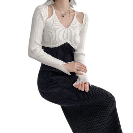 Tweed Style Gentle Milk Tea Color Knitted Dress Cross-Border Women's Autumn and Winter New French Sweater Bottoming Skirt