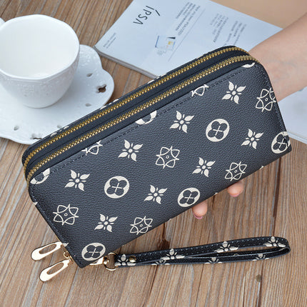 New Wallet Women's Long Double Zipper Clutch Bag Fashion Printed Large Capacity Double Layer Wallet Change Mobile Phone Bag