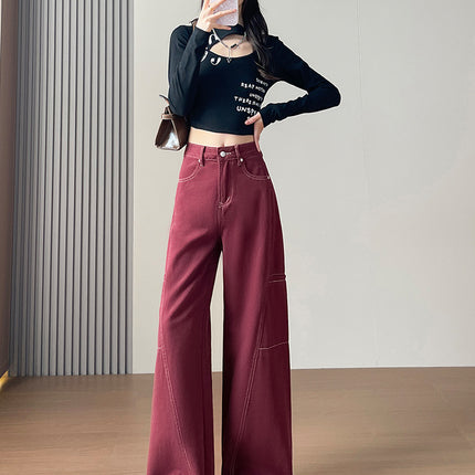 Black Wide-Leg Jeans for Women, 2026 Autumn New High-Waisted Slimming Design, Straight-Leg Floor-Length Pants