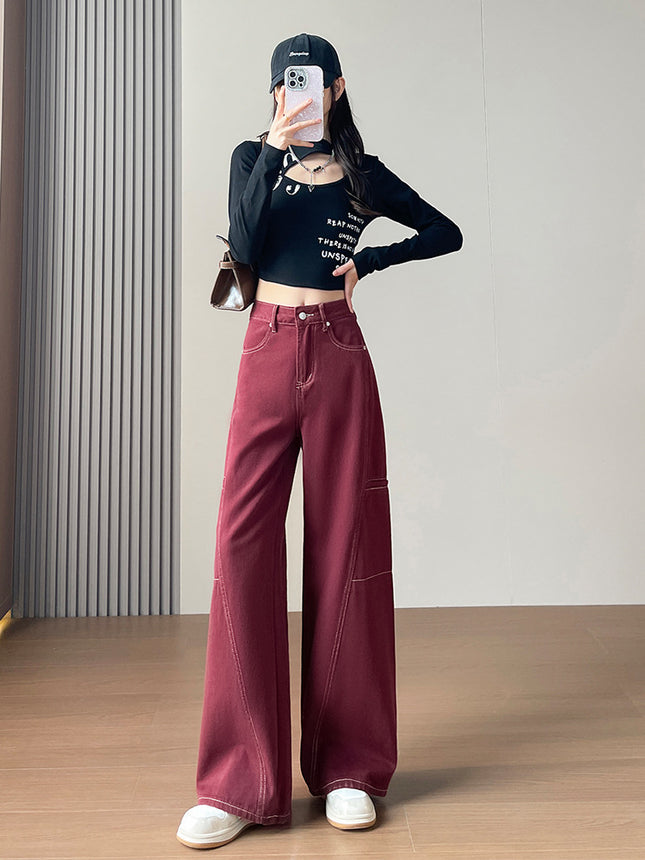 Black Wide-Leg Jeans for Women, 2026 Autumn New High-Waisted Slimming Design, Straight-Leg Floor-Length Pants