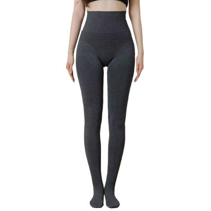 Japanese-Style High-Waisted Cotton Ribbed Leggings for Autumn and Winter, Warm, Fleece-Lined, Thick, Outerwear, Slimming, Tight-Fitting Pantyhose with Vertical Stripes