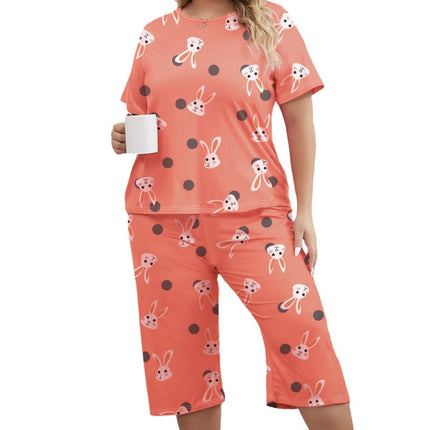 Foreign trade wholesale plus size pajamas women's spring and summer cropped pants short sleeve thin simple outer wear home clothing suit