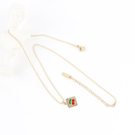 Minimalist fashion square brand cherry necklace niche design exquisite clavicle chain women's jewelry titanium steel cross-border wholesale