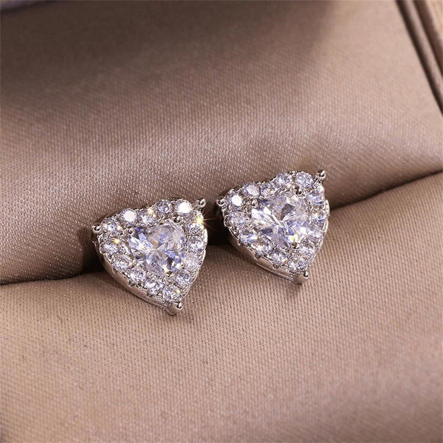 Xiyin TEMU European and American new fashion exquisite love Super Flash Diamond-embedded heart-shaped temperament stud earrings Female Factory Direct Supply