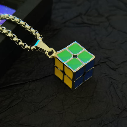 Street fashion personalized accessories colorful Rubik's cube necklace men's and women's accessories ins personalized hip hop fun sweater chain