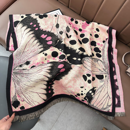 Sweet Leopard Print Butterfly New Autumn and Winter Thickened Shawl Scarf for Women, Winter High-End Elegant Office Air Conditioning Blanket