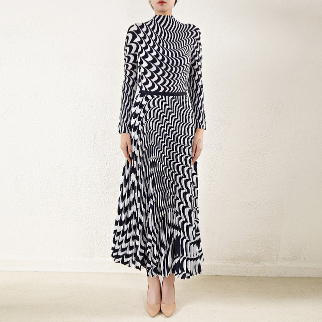Cross-Border Popular Women's Fashion Set, New Elastic Pleated Top and Skirt Two-Piece Set