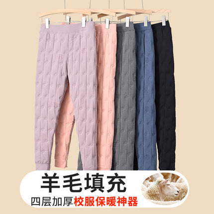 School Uniform Inner Artifact Winter Cotton Pants Boys Autumn Pants Teenagers Girls Cotton Warm Pants Winter fleece-lined Thickened