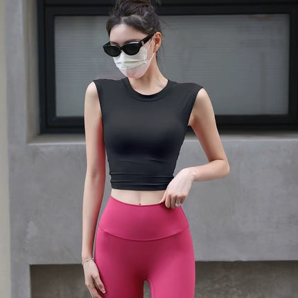High-class Yoga Top with Chest Mat Yoga Clothing Sports Vest Women's Quick-drying Short-sleeved T-shirt Beautiful Back Fitness Top