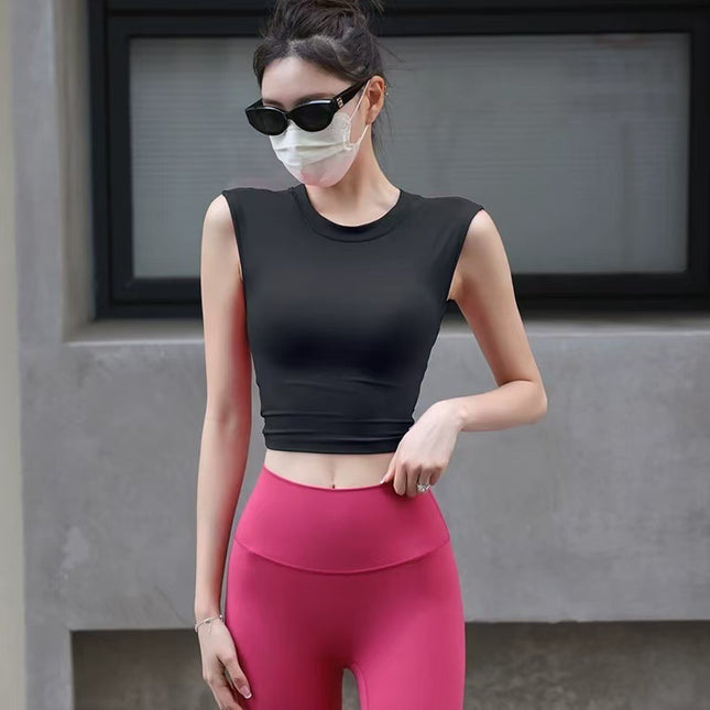 High-class Yoga Top with Chest Mat Yoga Clothing Sports Vest Women's Quick-drying Short-sleeved T-shirt Beautiful Back Fitness Top