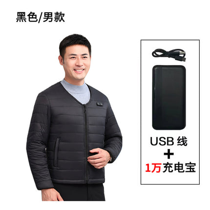 Factory Direct supply intelligent heating cotton-padded clothes constant temperature electric heating cotton-padded clothes winter V-neck front and rear heating long sleeve warm clothes