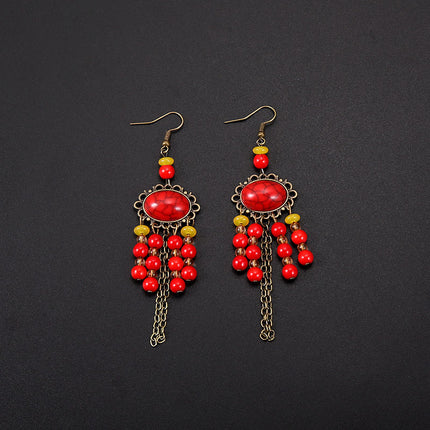 Bohemian Turquoise Earrings European and American Retro Owl Geometric Dreamcatcher Feather Tassel Earrings Women