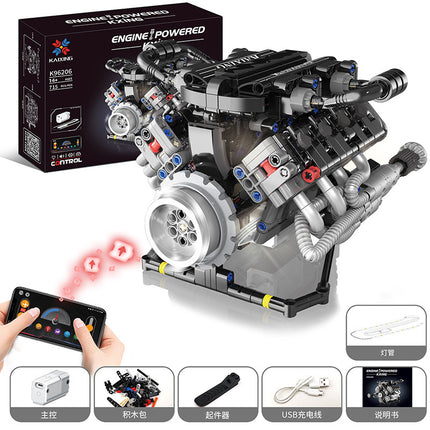 Cross-border Rambo sports car Simulation V8 Engine Engine Lighting Edition app Programmable Building Blocks Model Toy