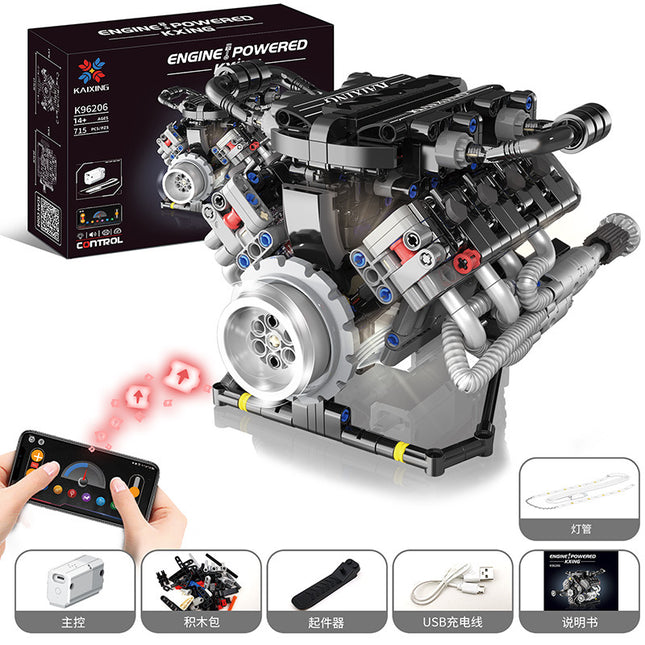 Cross-border Rambo sports car Simulation V8 Engine Engine Lighting Edition app Programmable Building Blocks Model Toy