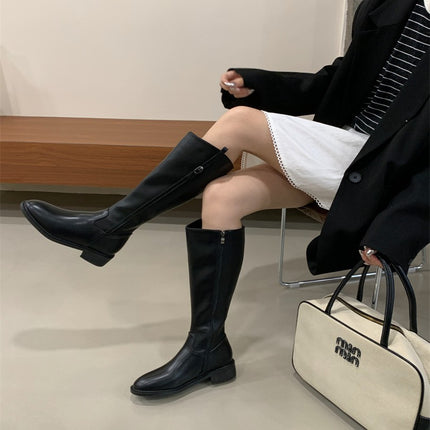 2024 Autumn New British Style Slimming Riding Boots for Trendy Girls, Side Zipper Slim Boots, Versatile Bootcut Boots