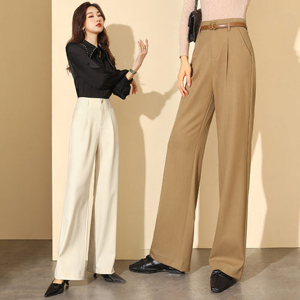 Wide-Leg Pants for Women, New Spring and Autumn Imported High-End High-Waisted Loose Drape Wool Twill Straight Casual Floor-Length Suit