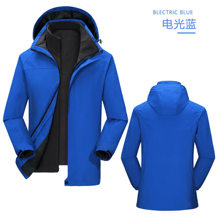 Thickened Fleece Windproof Waterproof Hooded Three-in-One Charge Clothes Group Clothes Work Clothes Jacket Mountaineering Suit Printing